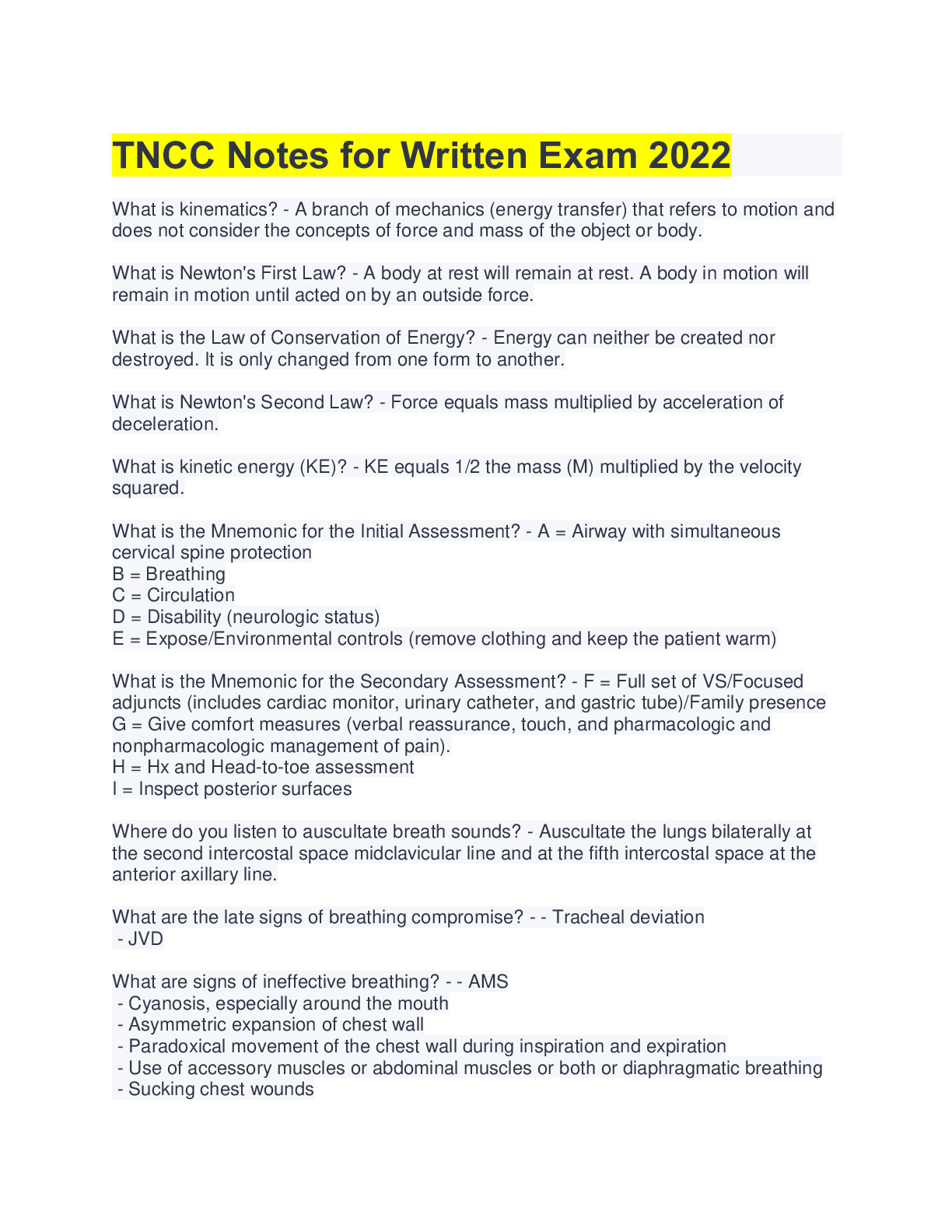 Preview image for TNCC Notes for Written Exam